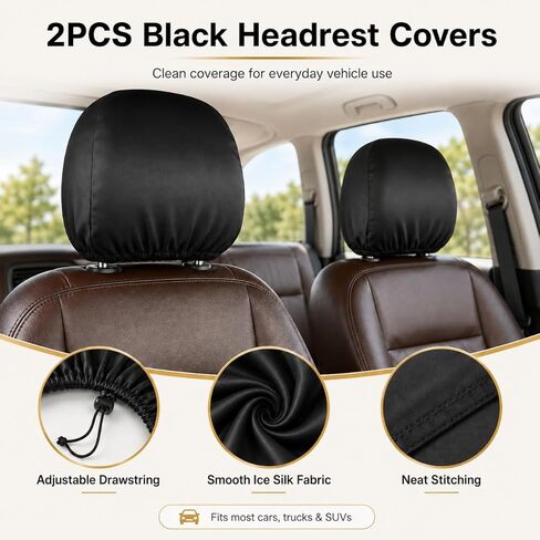 2pcs Headrest Covers for Cars - Universal Adjustable Vehicle Headrest Protector for Hair Oil, Sweat & Dirt, Black Car Seat Headrest Cover in Saudi Arabia