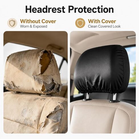 2pcs Headrest Covers for Cars - Universal Adjustable Vehicle Headrest Protector for Hair Oil, Sweat & Dirt, Black Car Seat Headrest Cover in Saudi Arabia