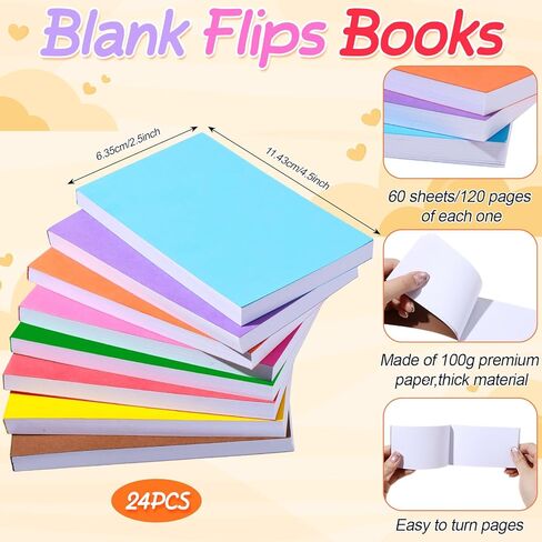 24 حزمة من كتب Flipbook الفارغة مقاس 4.5 × 2.5 بوصة مجموعة لوحة رسم صغيرة 1440 ورقة (2880 صفحة) 8 ألوان رسم رسوم متحركة مجموعة كتب فليب كبيرة لفن رسم الرسوم المتحركة لمستلزمات الهدايا الإبداعية in Kuwait