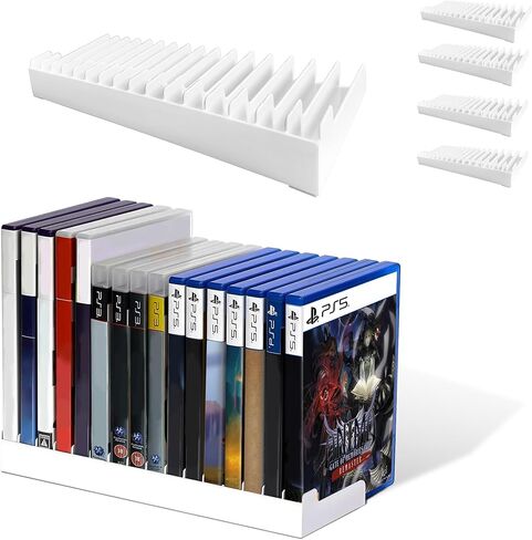 2 Pack Video Game Storage Holder for PS5/PS4/PS3/PS2/Xbox One/Xbox 360/Xbox Series X/S/Wii/Switch/Switch 2 Game Cases, 16-Disc Capacity DVD & Blu-Ray Organizer Stand for Desk（White） in Saudi Arabia