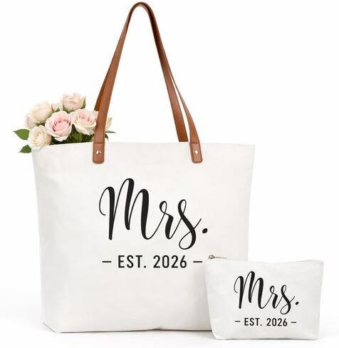 Lamyba Mrs Bag Est 2026، هدايا حفل الزفاف للعروس، حقيبة كبيرة للسيدة مع سحاب لحفلات الزفاف، وحفلات العزوبية، وشهر العسل، باللون الأبيض in Kuwait