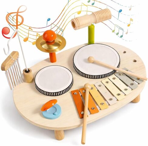 Baby Drum Set for Toddlers 1-3, Wooden Baby Musical Instruments,Montessori Toys for 1 Year Old with Baby Musical Instruments with Bongo Drums, Cymbals, Maracas...Perfect First Birthday Gift for Kids in Saudi Arabia