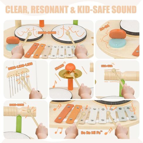 Baby Drum Set for Toddlers 1-3, Wooden Baby Musical Instruments,Montessori Toys for 1 Year Old with Baby Musical Instruments with Bongo Drums, Cymbals, Maracas...Perfect First Birthday Gift for Kids in Saudi Arabia