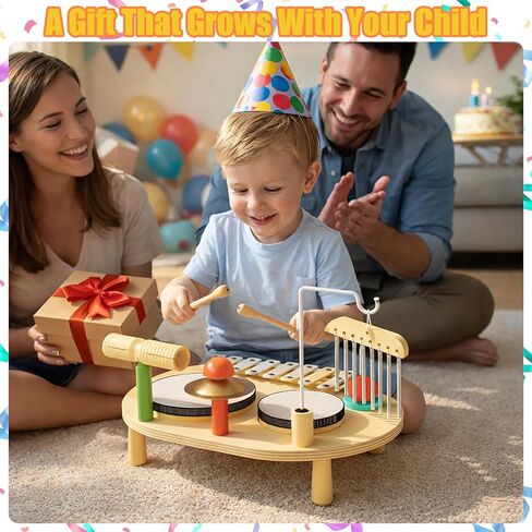 Baby Drum Set for Toddlers 1-3, Wooden Baby Musical Instruments,Montessori Toys for 1 Year Old with Baby Musical Instruments with Bongo Drums, Cymbals, Maracas...Perfect First Birthday Gift for Kids in Saudi Arabia