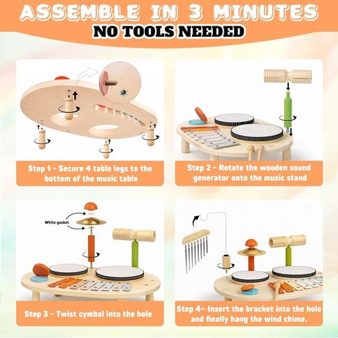 Baby Drum Set for Toddlers 1-3, Wooden Baby Musical Instruments,Montessori Toys for 1 Year Old with Baby Musical Instruments with Bongo Drums, Cymbals, Maracas...Perfect First Birthday Gift for Kids in Saudi Arabia