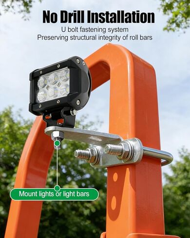 Side Mount Light Brackets for 3 x 2 Inch ROPS, Heavy Duty Stainless Steel Lighting Mount for Tractors Lawn Mowers UTV Roll Bars, Supports Light Bars, Black, No Drill Installation in Saudi Arabia