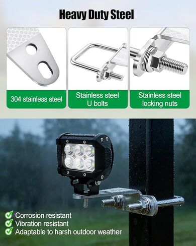 Side Mount Light Brackets for 3 x 2 Inch ROPS, Heavy Duty Stainless Steel Lighting Mount for Tractors Lawn Mowers UTV Roll Bars, Supports Light Bars, Black, No Drill Installation in Saudi Arabia