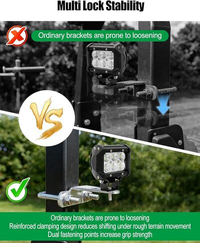 Side Mount Light Brackets for 3 x 2 Inch ROPS, Heavy Duty Stainless Steel Lighting Mount for Tractors Lawn Mowers UTV Roll Bars, Supports Light Bars, Black, No Drill Installation in Saudi Arabia