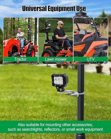 Side Mount Light Brackets for 3 x 2 Inch ROPS, Heavy Duty Stainless Steel Lighting Mount for Tractors Lawn Mowers UTV Roll Bars, Supports Light Bars, Black, No Drill Installation in Saudi Arabia
