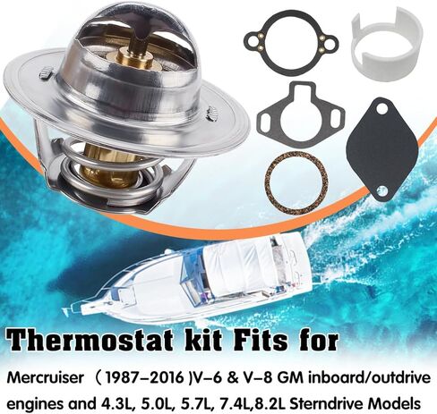 807252Q5 Thermostat Kit 160° with Plastic Sleeve Compatible with Mercruiser V6&V8 GM Engines 1987-UP Sierra 18-3647,4.3L 5.0L 5.7L 7.4L 8.2L,replaces 807252T8 806922 23-806922 in Kuwait