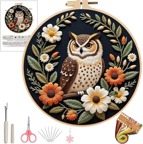 Ohcol Embroidery Kit Cross Stitch Kits for Beginners Needlepoint Kits for Adults Needle Point Kits with Owl & Hoop in Saudi Arabia