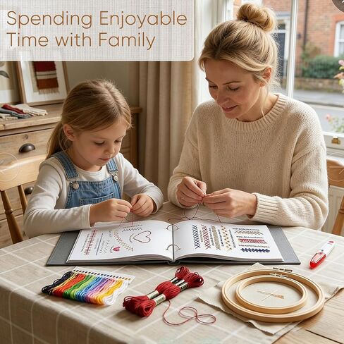 TEHAUX Embroidery Stitch Book Kit for Beginners, Loose-Leaf Beginner Embroidery Kit Includes Step-by-Step Instructions, Hoops, Threads, Needles & Fabric, Crafts Gift for Adults DIY Craft Lovers in Saudi Arabia