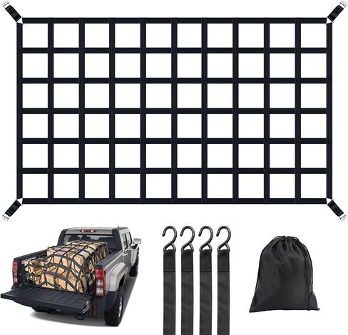 Cargo Net for Pickup Truck Bed, 82" x 50" Heavy Duty 1100LBS Capacity, Adjustable Cam Buckles & S-Hooks, Thick Herringbone Nylon Mesh with Drawstring Storage Bag for Trailers and Trucks in Saudi Arabia