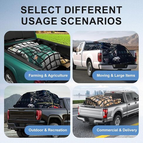 Cargo Net for Pickup Truck Bed, 82" x 50" Heavy Duty 1100LBS Capacity, Adjustable Cam Buckles & S-Hooks, Thick Herringbone Nylon Mesh with Drawstring Storage Bag for Trailers and Trucks in Saudi Arabia