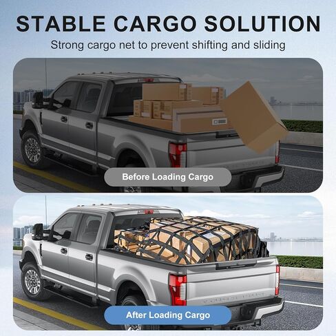 Cargo Net for Pickup Truck Bed, 82" x 50" Heavy Duty 1100LBS Capacity, Adjustable Cam Buckles & S-Hooks, Thick Herringbone Nylon Mesh with Drawstring Storage Bag for Trailers and Trucks in Saudi Arabia