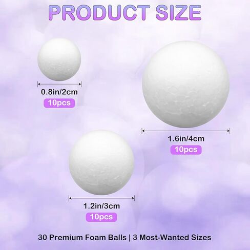 Styrofoam Balls 30 Pack Craft Foam Balls,3 Sizes Smooth Foam Balls for Crafts,Small White Polystyrene Craft Balls for DIY Art Projects,Christmas Ornaments,Wedding Decorations with Transparent Box in Kuwait