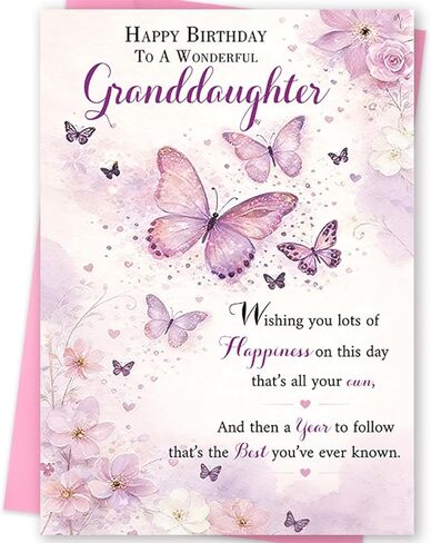 Birthday Card for Granddaughter, Granddaughter Birthday Card, Birthday Gifts for Granddaughter, Beautiful Butterfly Floral Greeting Card in Saudi Arabia