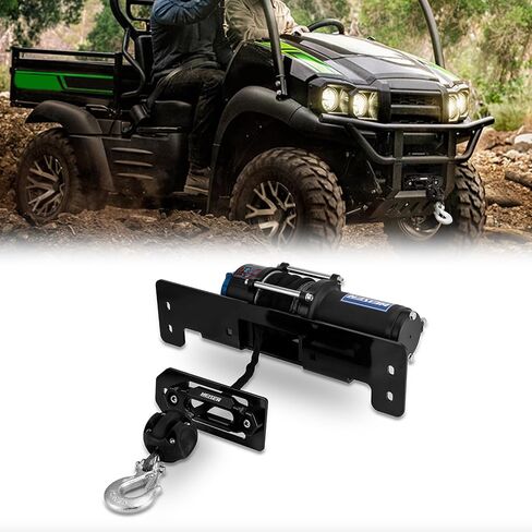 طقم ونش كهربائي 4500 رطل من WeiSen مع حامل ونش ومفتاح هزاز متوافق مع Kawasaki Mule SX 2017-2026، مع خطاف صناعي من Hawse Fairlead وسدادة خط in Kuwait