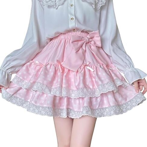Sweet Lolita Mini Skirt for Women Bow Cake Skirt High Waist Kawaii Vintage Layered Lace Party A-line Mini Skirts in Saudi Arabia