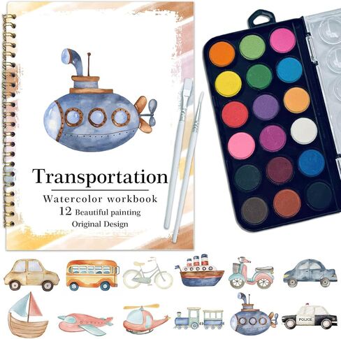 Watercolor Workbook, Water Coloring Book, 12 Different Patterns of Original DIY Designs, 18 Colors Watercolor Set, Beginner-Friendly Watercolor Workbooks (Beach), Perfect Gifts for Adults in Saudi Arabia