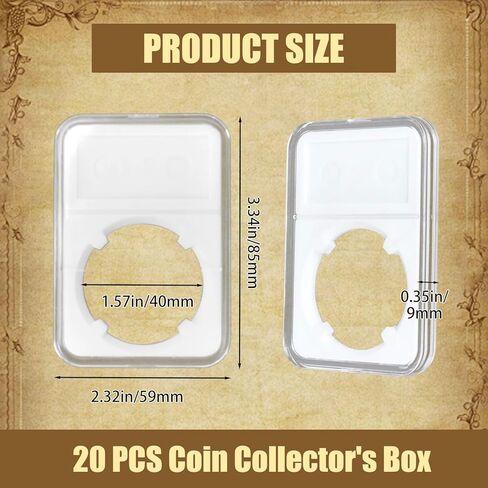 20-Pack Coin Slab Display Holder, 40mm Storage Case for Morgan Silver Dollar, Plastic Coin Display Box for American Silver Eagle Coins Organize Collection in Saudi Arabia