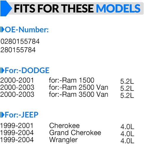 محاقن الوقود المحسنة 0280155784 تناسب: -Jeep Cherokee Wrangler Grand Cherokee 4.0L 1999 2000 2001 2002 2003 2004، لـ: -Dodge Ram 1500 2500 Van 3500 Van 5.2L 00-03، RL669938AB (6 قطع) in Saudi Arabia