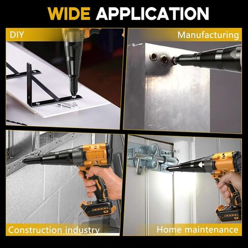 Cordless Rivet Gun Compatible with Dewalt 18V Battery, 12000N Pulling Force, Brushless Pop Rivet Gun for Aluminum and Steel Rivets 1/8", 5/32", 3/16",for Heavy-Duty Riveting, Metal(no Battery) in Saudi Arabia