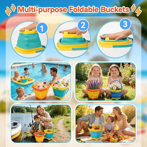 Foldable Beach Bucket and Shovel Set for Kids, 20PCS Sand Toys with Sand Molds (Castle, Dinosaur, Sea Animal) & Mesh Bag, Toddler Collapsible Outdoor Sand Toys for Beach, Sandbox, Pool, Summer Gift in Saudi Arabia