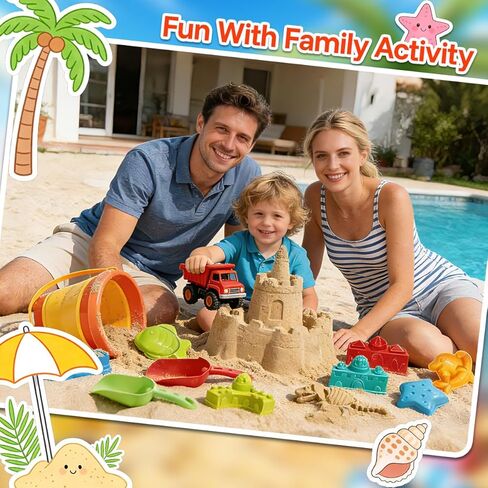 Foldable Beach Bucket and Shovel Set for Kids, 20PCS Sand Toys with Sand Molds (Castle, Dinosaur, Sea Animal) & Mesh Bag, Toddler Collapsible Outdoor Sand Toys for Beach, Sandbox, Pool, Summer Gift in Saudi Arabia