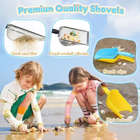 Beach Sand Toys Set for Kids, 2-Pack Collapsible Sand Buckets with 2 Metal Sifter & 2 Plastic Shovels & Mesh Bag | for Easter Egg Hunt Shell Collecting Castle Building Summer Travel in Saudi Arabia
