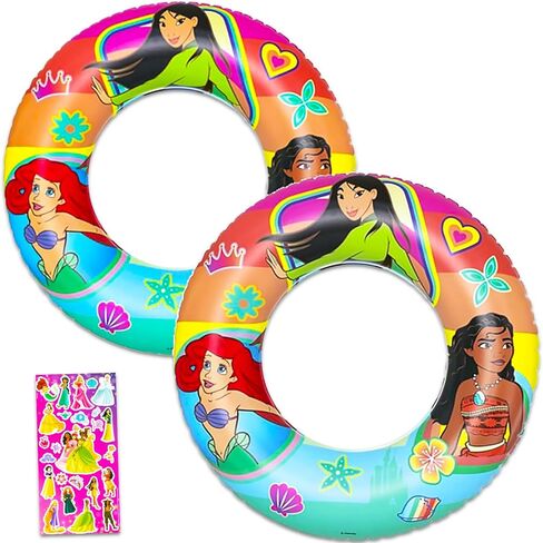 Disney Princess Swim Ring Floaties - Bundle with 2 Inflatable Pool Floats Featuring Moana, Ariel, Mulan for Toddlers Plus Stickers and More | Disney Princess Pool Inner Tubes in Kuwait