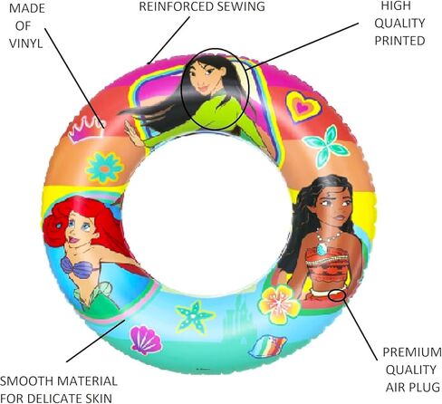 Disney Princess Swim Ring Floaties - Bundle with 2 Inflatable Pool Floats Featuring Moana, Ariel, Mulan for Toddlers Plus Stickers and More | Disney Princess Pool Inner Tubes in Kuwait