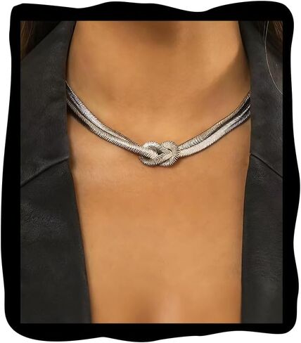 Gold Choker Necklace for Women Double Layer Snake Link Necklaces Statement Twisted Knot Chain Necklaces Trendy Punk Flat Lariat Necklace Hip Hop Glossy Jewelry Gifts in Saudi Arabia