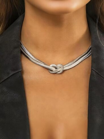 Gold Choker Necklace for Women Double Layer Snake Link Necklaces Statement Twisted Knot Chain Necklaces Trendy Punk Flat Lariat Necklace Hip Hop Glossy Jewelry Gifts in Saudi Arabia