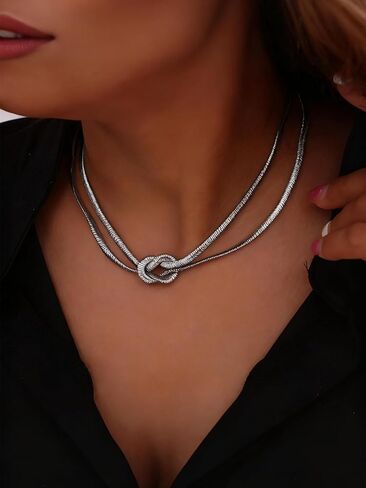 Gold Choker Necklace for Women Double Layer Snake Link Necklaces Statement Twisted Knot Chain Necklaces Trendy Punk Flat Lariat Necklace Hip Hop Glossy Jewelry Gifts in Saudi Arabia