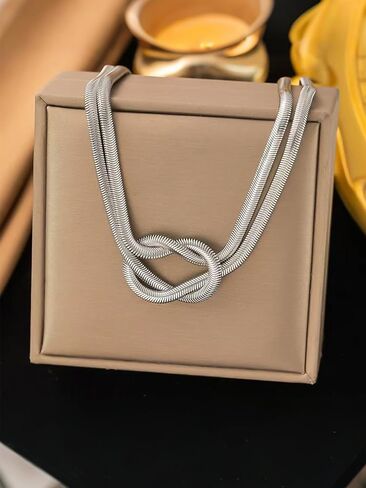 Gold Choker Necklace for Women Double Layer Snake Link Necklaces Statement Twisted Knot Chain Necklaces Trendy Punk Flat Lariat Necklace Hip Hop Glossy Jewelry Gifts in Saudi Arabia