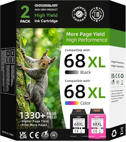 68XL 68 Ink Cartridges Black/Color Combo Pack Compatible for HP 68 Ink Cartridges High Yield Replacement for HP Ink 68 fit for Envy 6155e 6555e 6100e 6500e 6558e 6152e 6552e 6555e Printer(2 PACK) in Saudi Arabia
