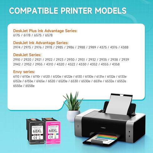 68XL 68 Ink Cartridges Black/Color Combo Pack Compatible for HP 68 Ink Cartridges High Yield Replacement for HP Ink 68 fit for Envy 6155e 6555e 6100e 6500e 6558e 6152e 6552e 6555e Printer(2 PACK) in Saudi Arabia