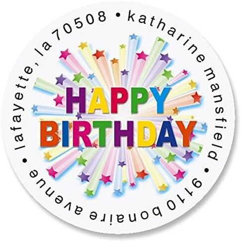 Birthday Star Self-Adhesive, Flat-Sheet Round Address Labels in Kuwait