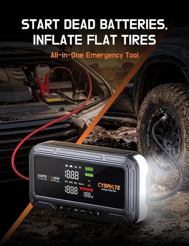 Jump Starter with Air Compressor, 8000A 160 PSI Portable Car Battery Jump Starter with LCD Display, 65W USB-C Fast Charging, All-in-One Emergency Jump Box for All Gas 14L Diesel in Kuwait