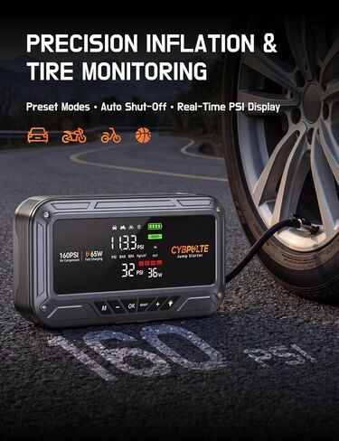 Jump Starter with Air Compressor, 8000A 160 PSI Portable Car Battery Jump Starter with LCD Display, 65W USB-C Fast Charging, All-in-One Emergency Jump Box for All Gas 14L Diesel in Kuwait