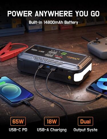 Jump Starter with Air Compressor, 8000A 160 PSI Portable Car Battery Jump Starter with LCD Display, 65W USB-C Fast Charging, All-in-One Emergency Jump Box for All Gas 14L Diesel in Kuwait