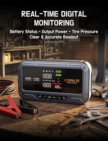 Jump Starter with Air Compressor, 8000A 160 PSI Portable Car Battery Jump Starter with LCD Display, 65W USB-C Fast Charging, All-in-One Emergency Jump Box for All Gas 14L Diesel in Kuwait