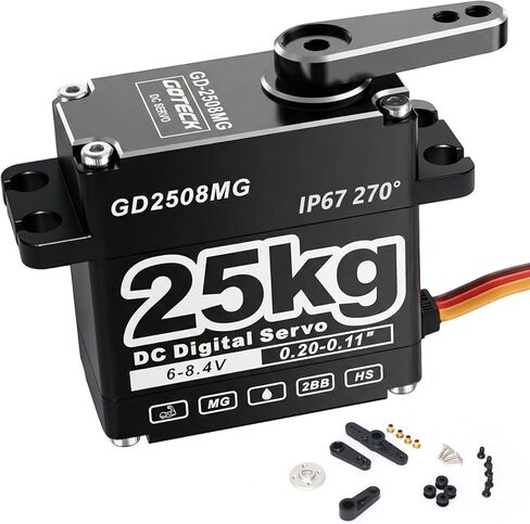 GOTECK 25KG Digital Servo,Large Torque 8.4V Full Metal Gear IP67 Waterproof Steering Servo with 25T Servo Horn for 1/8 1/10 1/12 RC Crawler Car,Robot,Boat,Truck Robot Parts (25KG(8.4V)-180°) in Saudi Arabia
