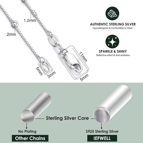 IEFWELL S925 قلادة سلسلة من الفضة الاسترليني للنساء - 1.2 مم صندوق خرز قمر صناعي قلادة سلاسل، قلادات سلسلة فضية متينة للنساء لا تسبب الحساسية، هدايا مجوهرات 16/18/20/22 بوصة in Saudi Arabia