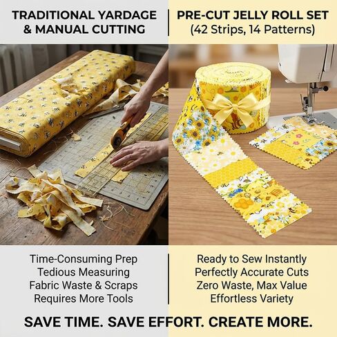 42 Pcs Cotton Fabric Strips, 2.5 x 20 Inches Precut Patchwork Fabric, DIY Making Supplies, for Sewing, Crafting, DIY Projects (Little Bee Pattern) in Kuwait