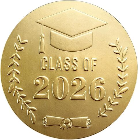 Graduation Stickers, 100 Pack Gold Foil Embossed Class of 2026 Graduation Stickers, Self-Adhesive Graduation Embossed Labels, Metallic Foil Envelopes Seals for Invitations Gift Candy Bag Party Favors in Kuwait