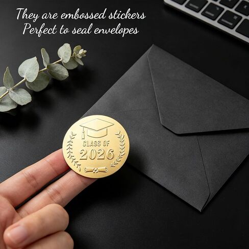 Graduation Stickers, 100 Pack Gold Foil Embossed Class of 2026 Graduation Stickers, Self-Adhesive Graduation Embossed Labels, Metallic Foil Envelopes Seals for Invitations Gift Candy Bag Party Favors in Kuwait