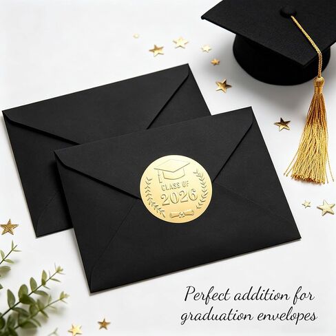 Graduation Stickers, 100 Pack Gold Foil Embossed Class of 2026 Graduation Stickers, Self-Adhesive Graduation Embossed Labels, Metallic Foil Envelopes Seals for Invitations Gift Candy Bag Party Favors in Kuwait