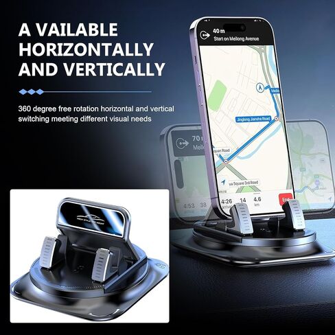360 Degree Rotation Car Phone Holder, Non-Slip Dashboard Navigation Bracket with One-Hand Operation, Stable Anti-Scratch Automotive Dash Cell Phone Mount for Most Cars (Black) in Kuwait